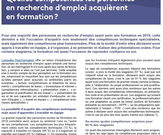 La formation permet aux chômeurs de progresser dans les soft skills et pour certains « de reprendre confiance » (Dares)