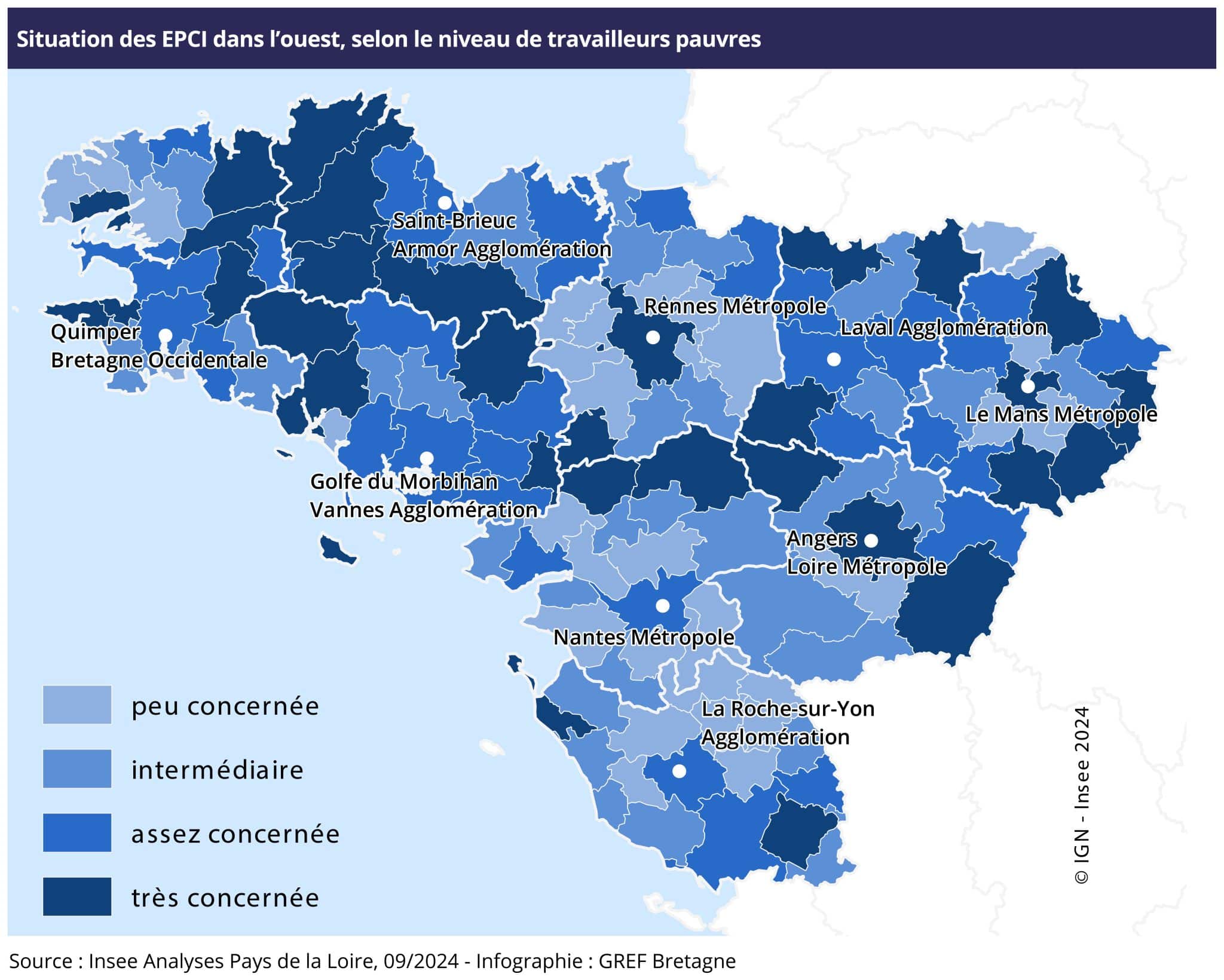 Situation des EPCI dans l’ouest, selon le niveau de travailleurs pauvres 